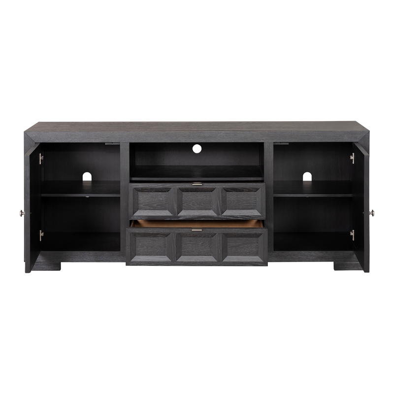 Furniture of America Ulan Wood 2-Drawer TV Stand with Shelves in Weathered Black