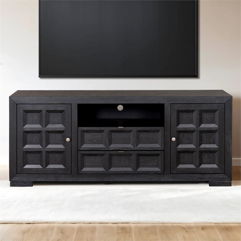 Furniture of America Ulan Wood 2-Drawer TV Stand with Shelves in Weathered Black