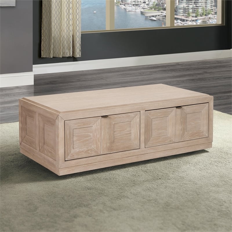 Furniture of America Ulan Wood Coffee Table with Casters in Tawny Brown