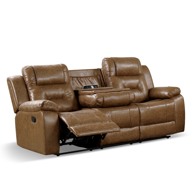 Furniture of America Ranshell 2-Piece Faux Leather Sofa Set in Brown