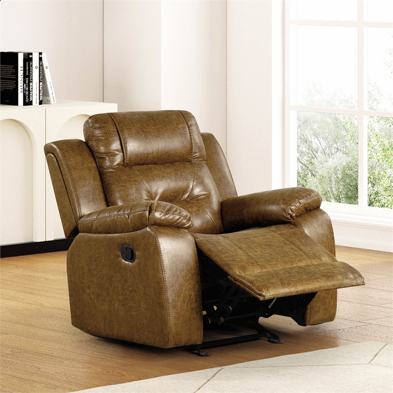 Furniture of America Ranshell Faux Leather Recliner in Brown