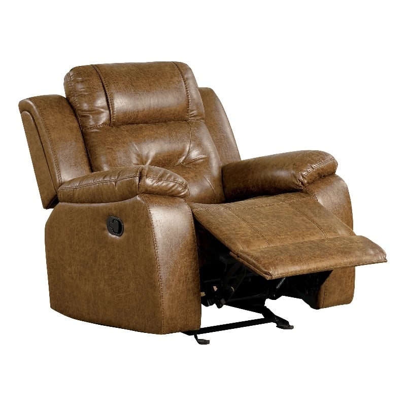 Furniture of America Ranshell Faux Leather Recliner in Brown