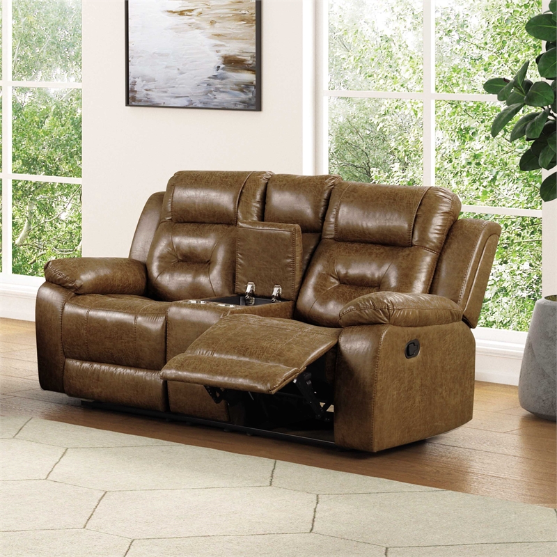 Furniture of America Ranshell Faux Leather Storage Loveseat with USBs in Brown
