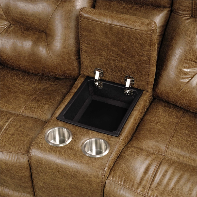 Furniture of America Ranshell Faux Leather Storage Loveseat with USBs in Brown