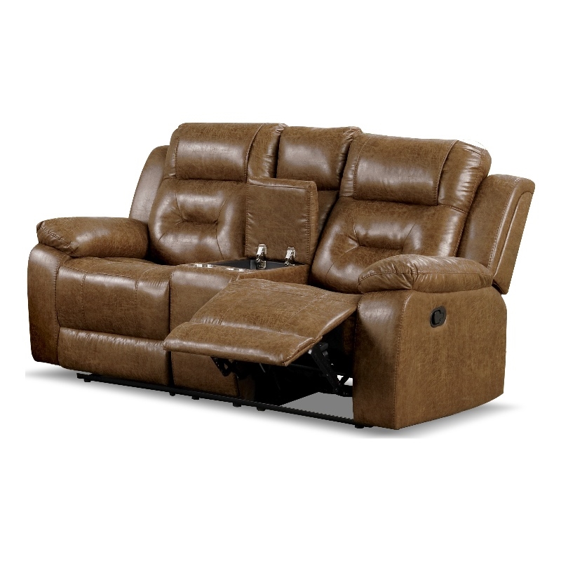 Furniture of America Ranshell Faux Leather Storage Loveseat with USBs in Brown