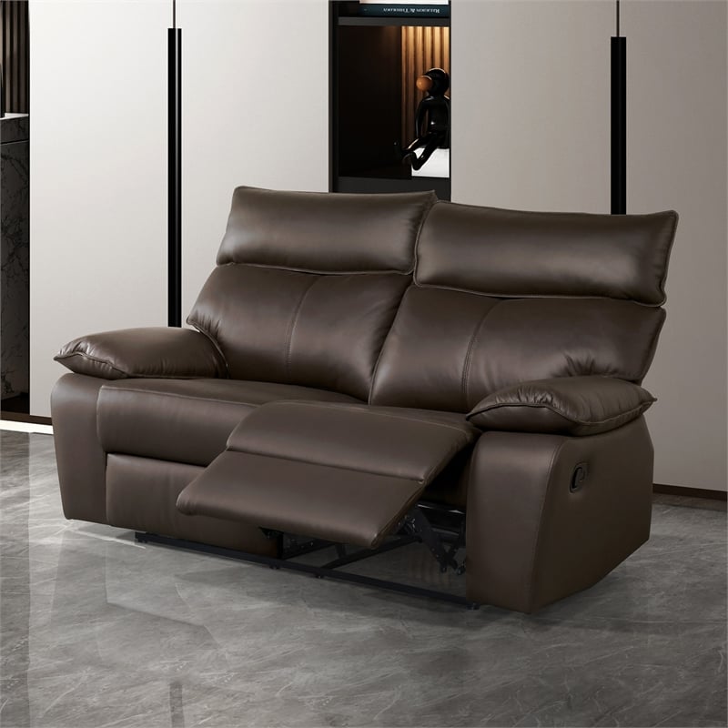 Furniture of America Jenn Leather Upholstered Reclining Loveseat in Brown