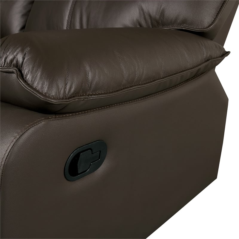 Furniture of America Jenn Leather Upholstered Reclining Loveseat in Brown