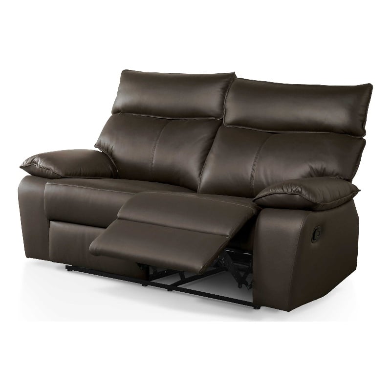 Furniture of America Jenn Leather Upholstered Reclining Loveseat in Brown