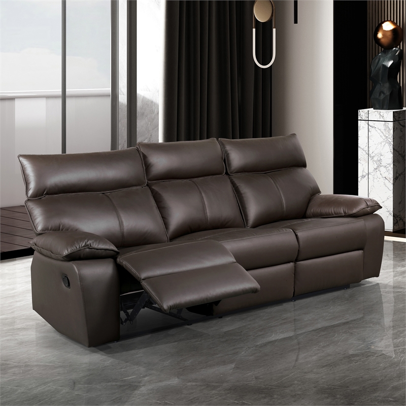 Furniture of America Jenn Leather Upholstered Reclining Sofa in Brown