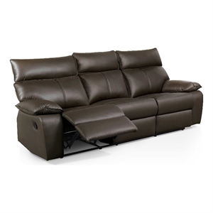 Furniture of America Jenn Leather Upholstered Reclining Sofa in Brown