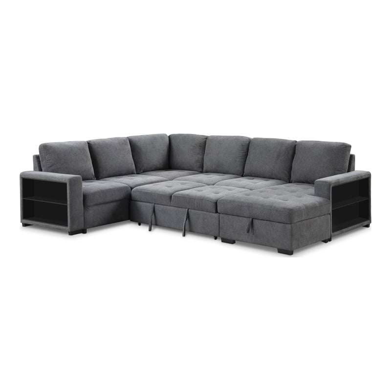 Furniture of America Plemith Fabric Storage Sectional with USBs in Dark Gray