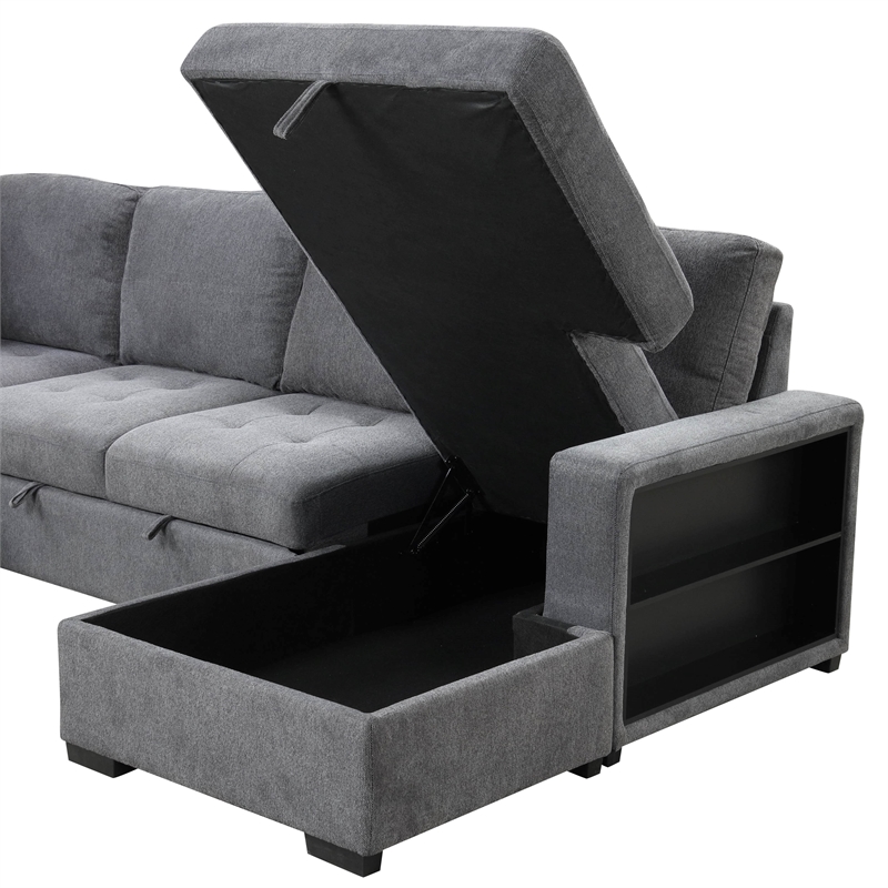 Furniture of America Plemith Fabric Storage Sectional with USBs in Dark Gray