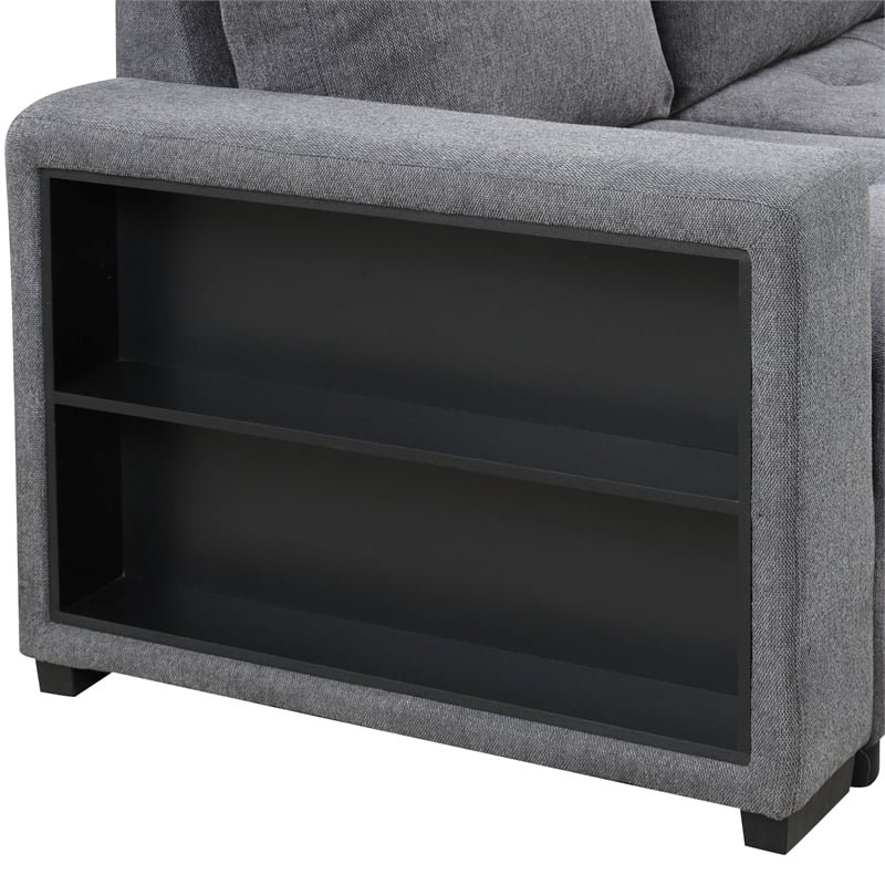 Furniture of America Plemith Fabric Storage Sectional with USBs in Dark Gray