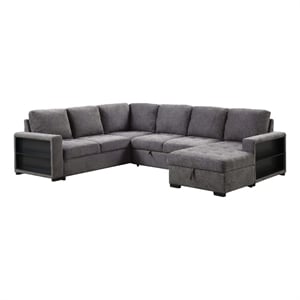 Furniture of America Plemith Fabric Storage Sectional with USBs in Dark Gray