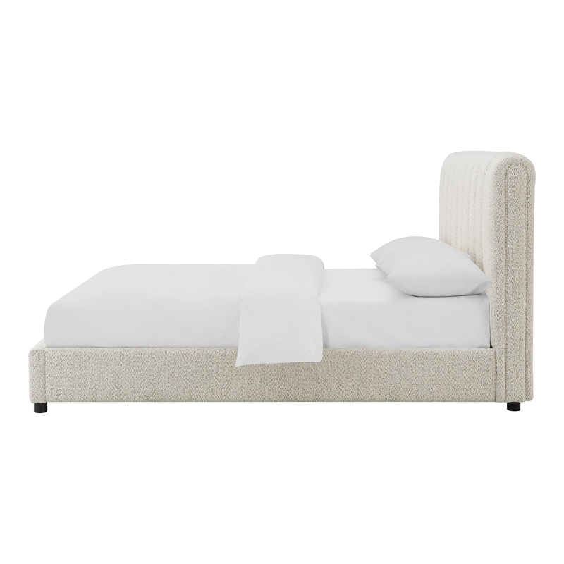 Furniture of America Garret Upholstered Boucle Fabric Eastern King Bed in White