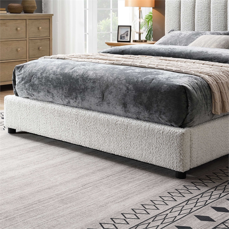 Furniture of America Garret Upholstered Boucle Fabric Eastern King Bed in White