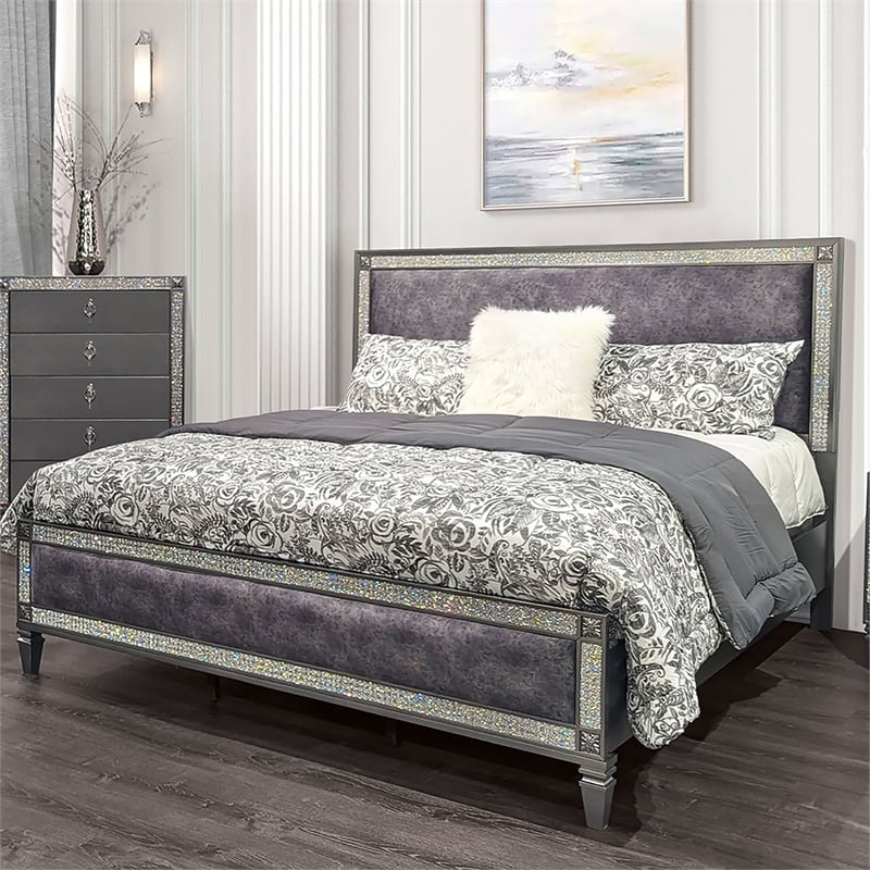 Furniture of America Galantt Padded Solid Wood Queen Bed in Gray