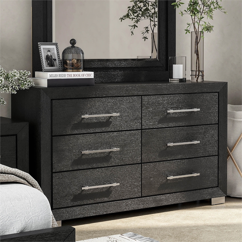 Furniture of America Loomier 6-Drawer Solid Wood Dresser in Black