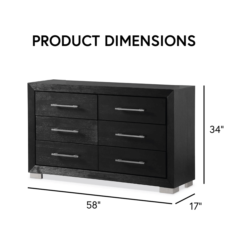 Furniture of America Loomier 6-Drawer Solid Wood Dresser in Black