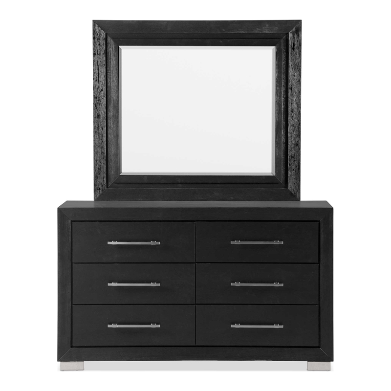 FOA Loomier 2-Piece 6-Drawer Solid Wood Dresser and Mirror Set in Black