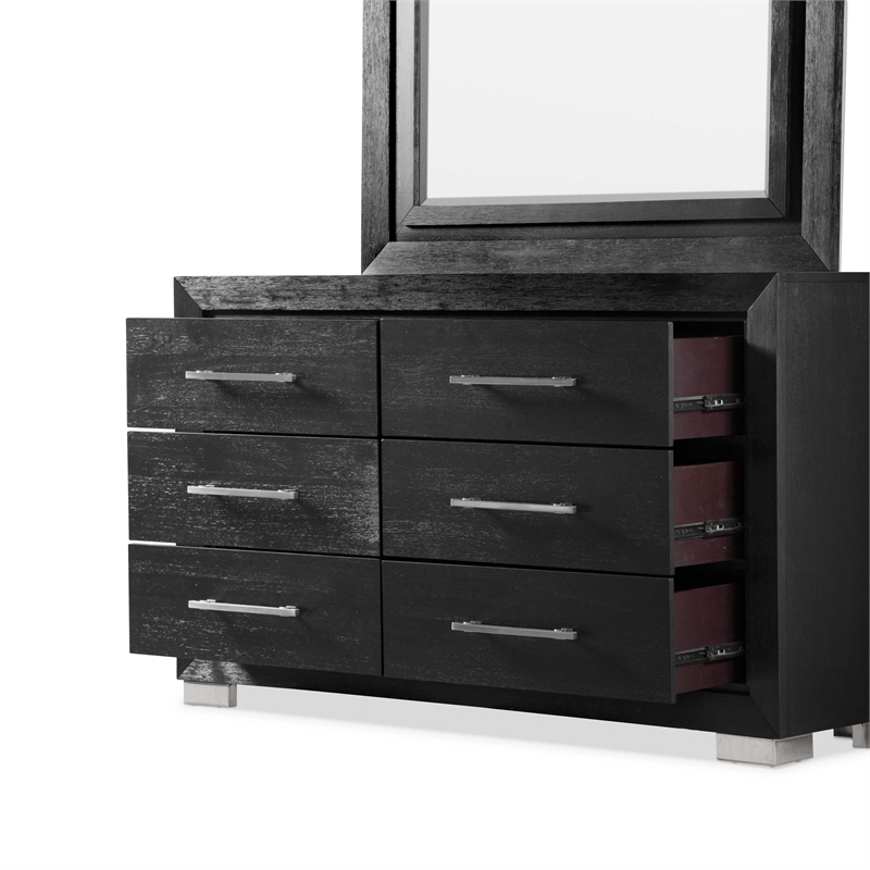FOA Loomier 2-Piece 6-Drawer Solid Wood Dresser and Mirror Set in Black