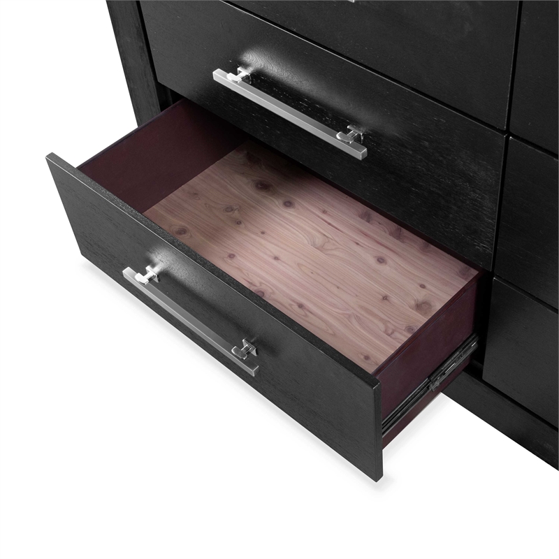 FOA Loomier 2-Piece 6-Drawer Solid Wood Dresser and Mirror Set in Black