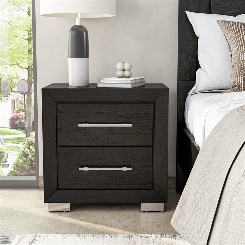 Furniture of America Loomier 2-Drawer Solid Wood Nightstand with USBs in Black