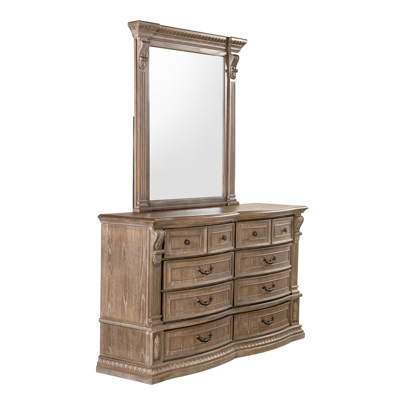 FOA Ashlen 2-Piece 8-Drawer Wood Dresser and Mirror Set in Weathered Oak