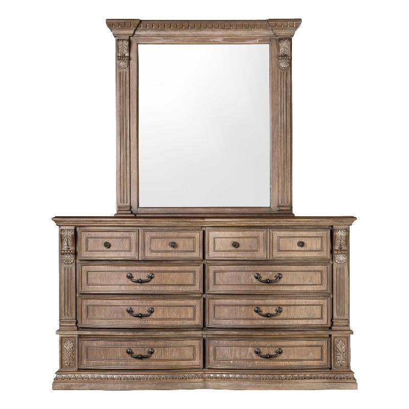 FOA Ashlen 2-Piece 8-Drawer Wood Dresser and Mirror Set in Weathered Oak