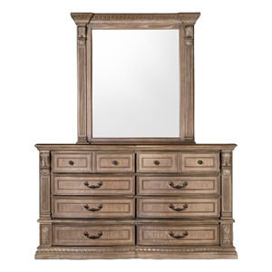 foa ashlen 2-piece 8-drawer wood dresser and mirror set in weathered oak