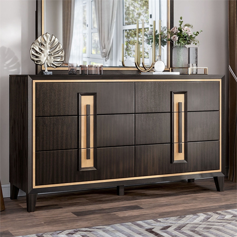 Furniture of America Wenton 6-Drawer Solid Wood Dresser in Espresso