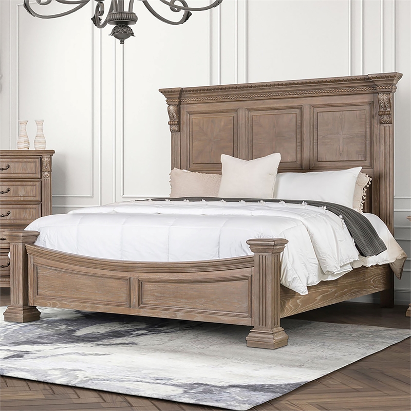 Furniture of America Ashlen Reeded Posts Wood Eastern King Bed in Weathered Oak