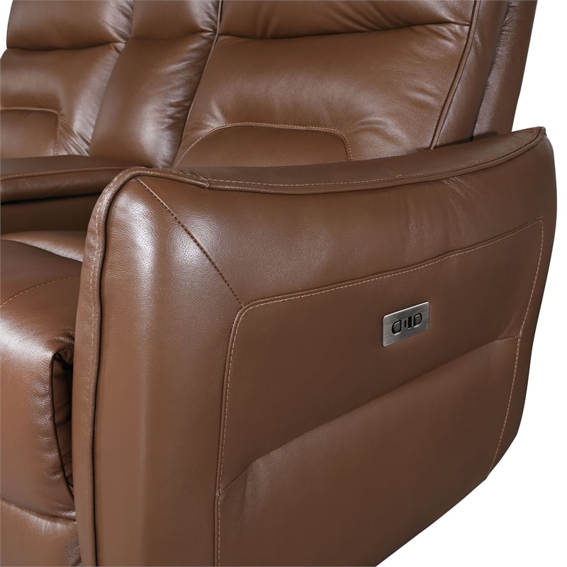 Furniture of America Dansworth Leather Storage Power Loveseat in Caramel Brown