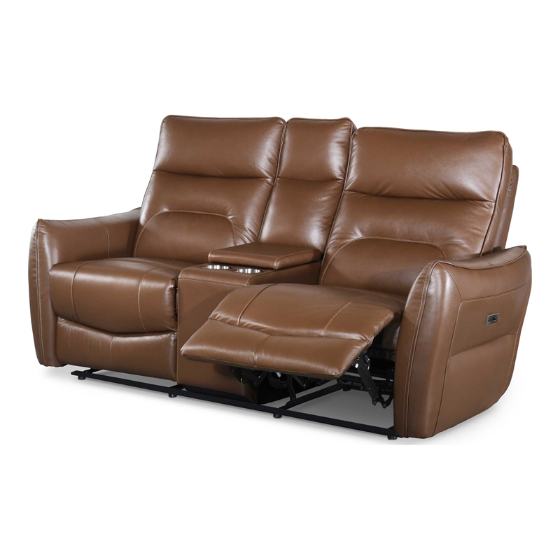 Furniture of America Dansworth 2-Piece Leather Power Sofa Set in Caramel Brown