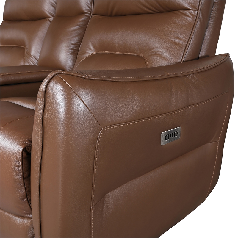Furniture of America Dansworth 2-Piece Leather Power Sofa Set in Caramel Brown