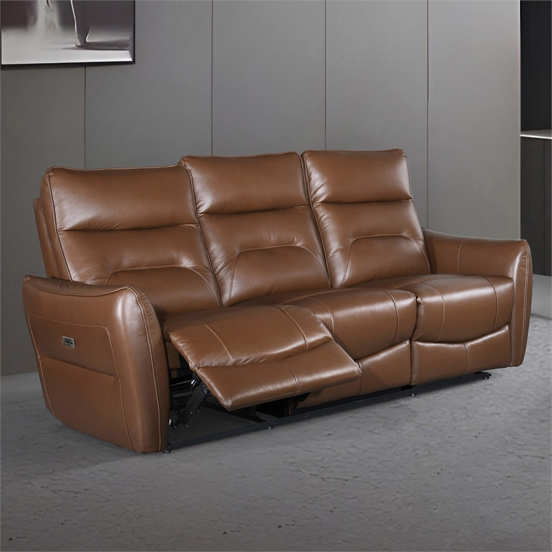 Furniture of America Dansworth Leather Power Sofa in Caramel Brown