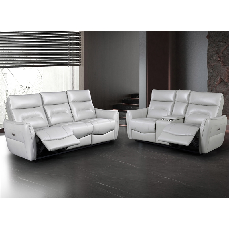 Furniture of America Dansworth 2-Piece Leather Power Sofa Set in Taupe