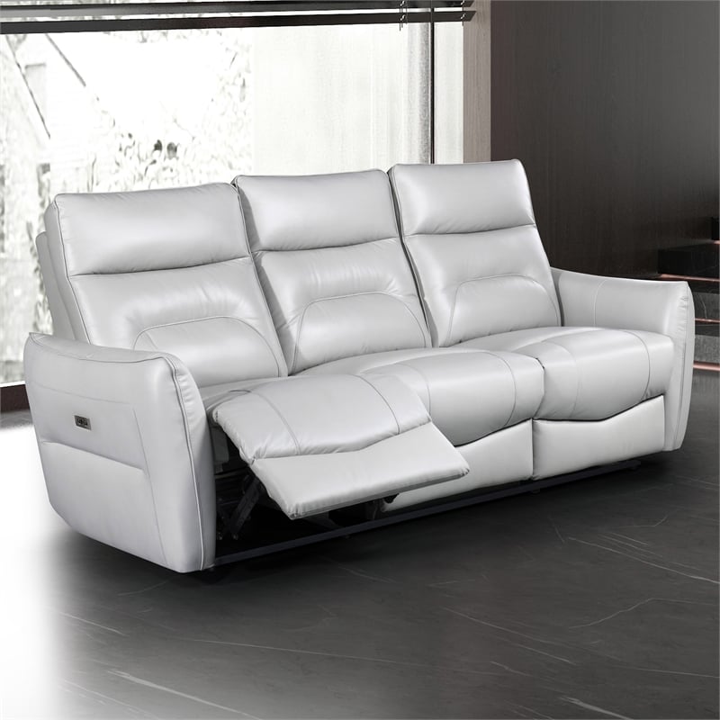 Furniture of America Dansworth Leather Power Sofa in Taupe