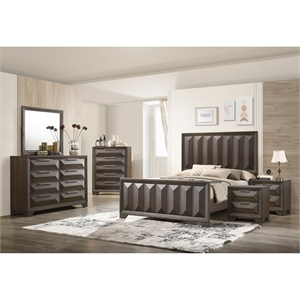 FOA Werren 6pc Espresso Wood Bed Set - Queen+2 Nightstands+Chest+Dresser+Mirror