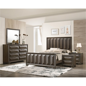 FOA Werren 5pc Espresso Wood Bed Set - Queen + 2 Nightstands + Dresser + Mirror