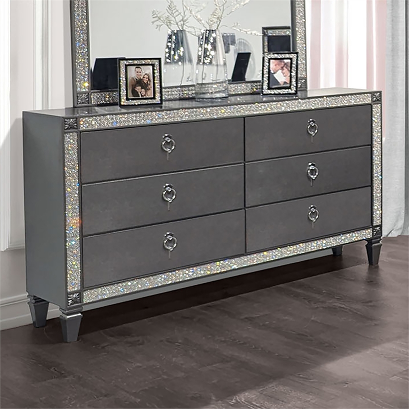 Furniture of America Galantt 6-Drawer Solid Wood Dresser in Gray
