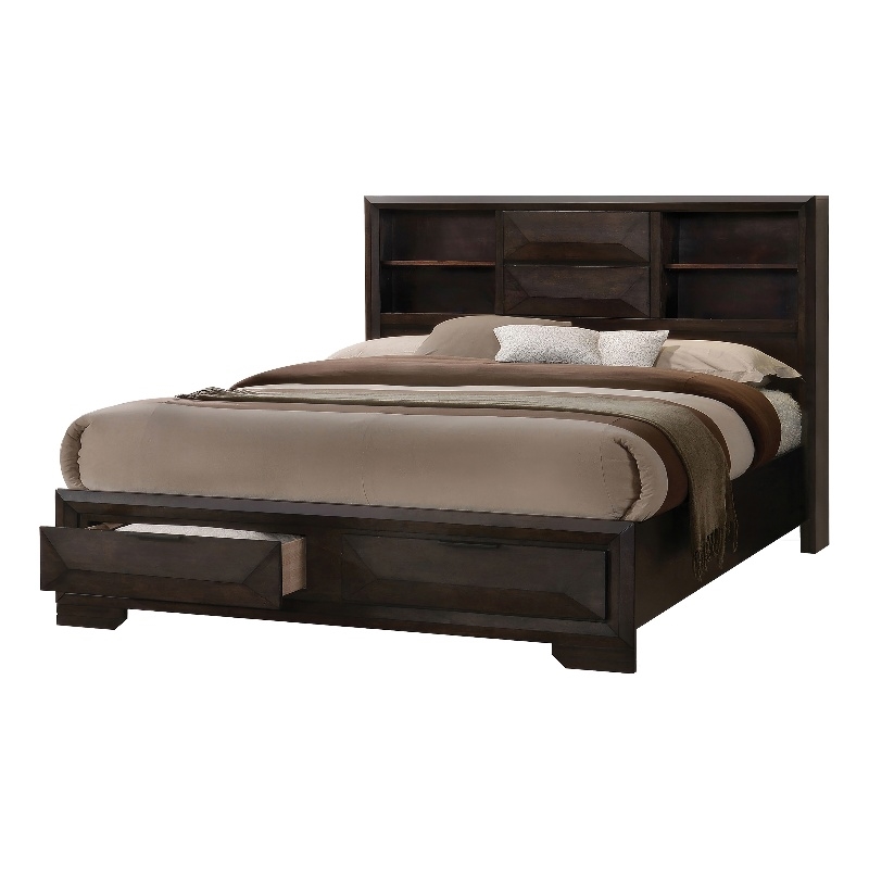 Furniture of America Masons Bookcase Headboard Wood King Bed in Espresso