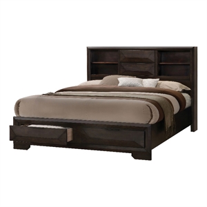 Furniture of America Masons Bookcase Headboard Wood King Bed in Espresso