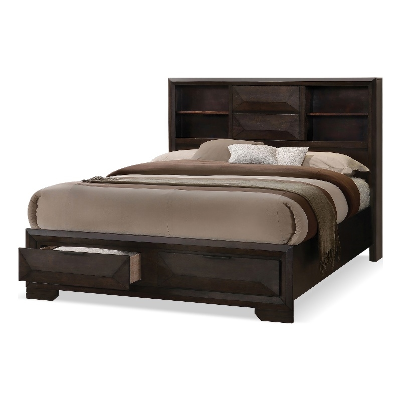 Furniture of America Masons Bookcase Headboard Wood Queen Bed in Espresso
