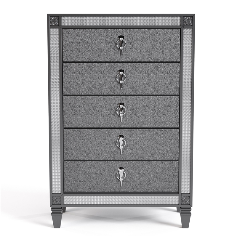 Furniture of America Galantt 5-Drawer Solid Wood Chest in Gray