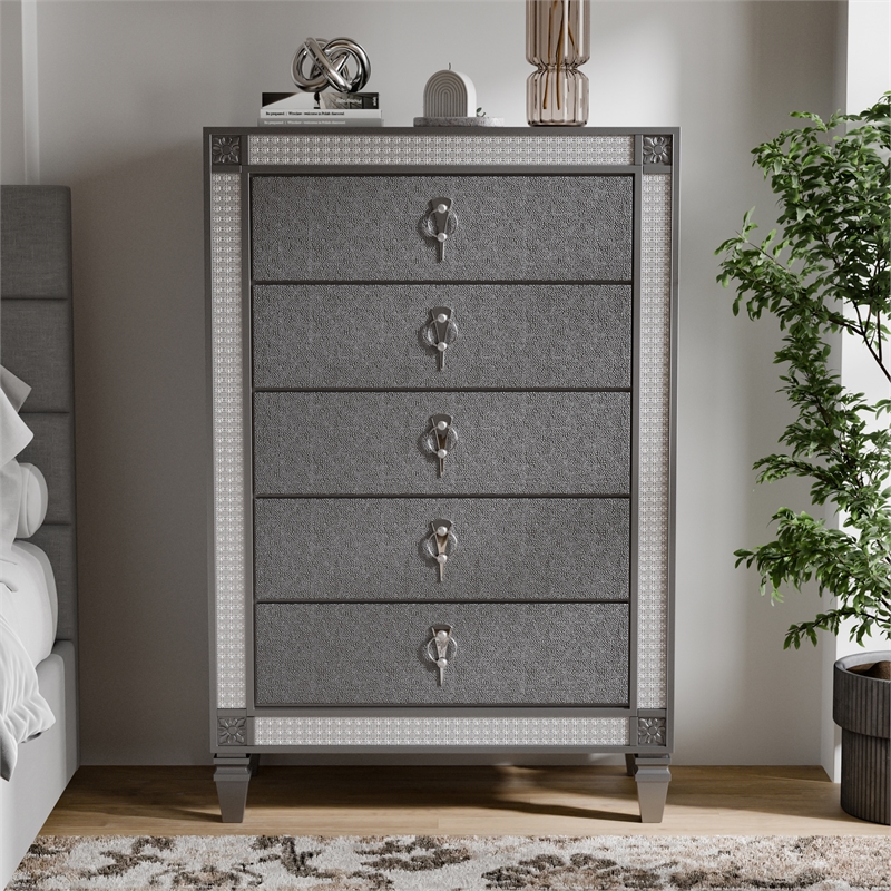 Furniture of America Galantt 5-Drawer Solid Wood Chest in Gray