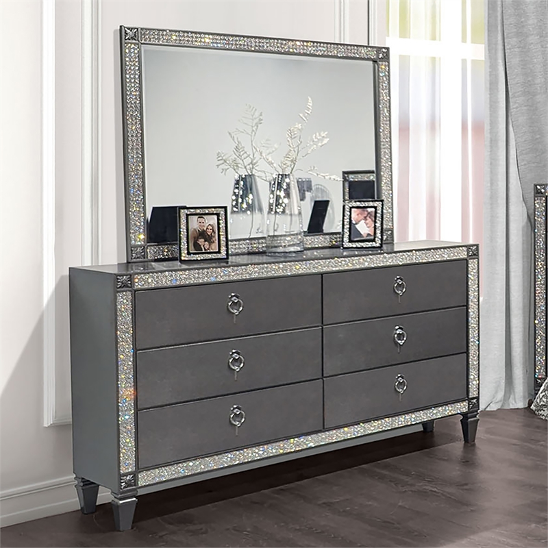 FOA Galantt 2-Piece 6-Drawer Solid Wood Dresser and Mirror Set in Gray