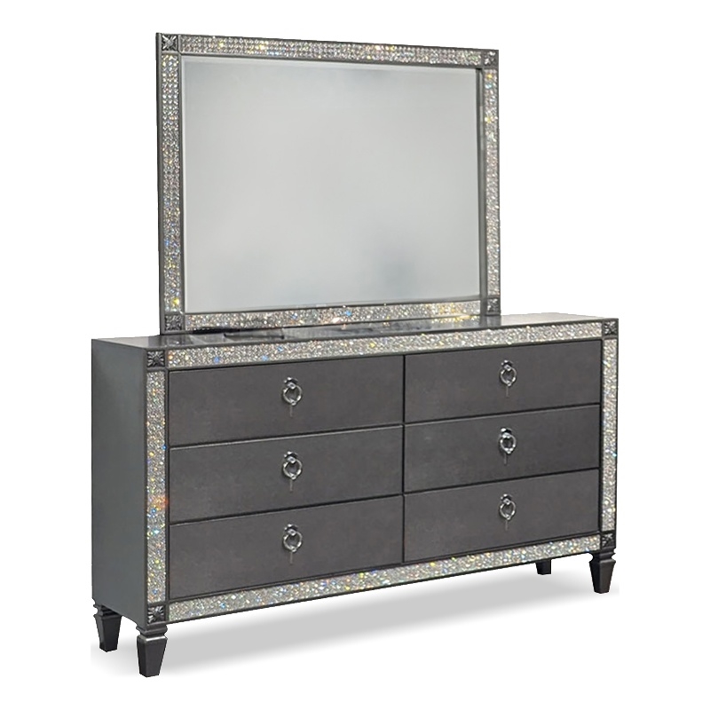 FOA Galantt 2-Piece 6-Drawer Solid Wood Dresser and Mirror Set in Gray
