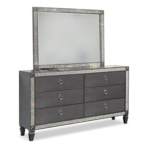 foa galantt 2-piece 6-drawer solid wood dresser and mirror set in gray