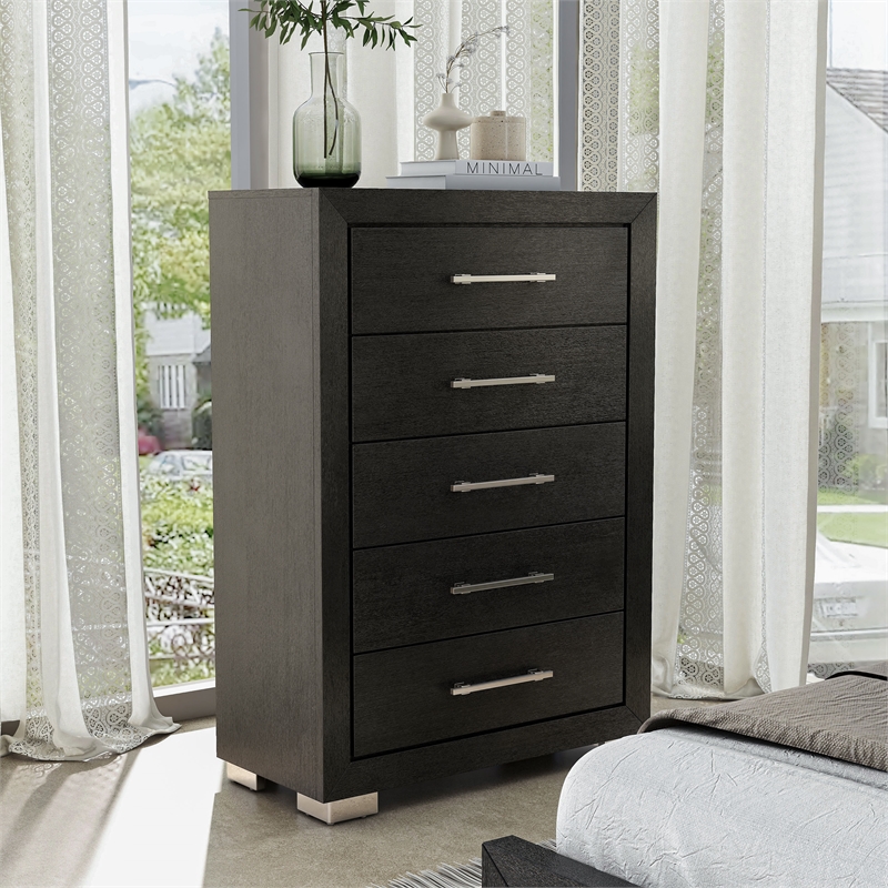 Furniture of America Loomier 5-Drawer Solid Wood Chest in Black